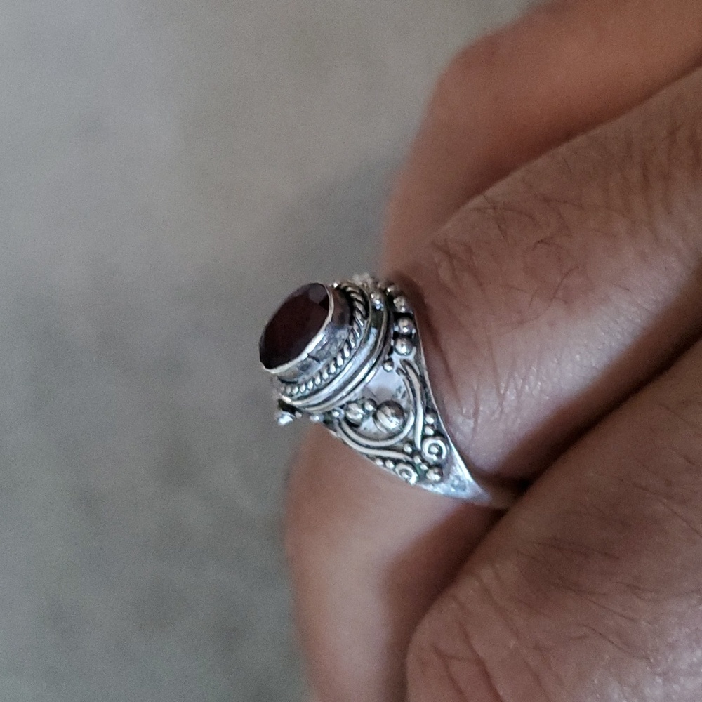 Silver Ruby Snuff Poison Ring - image 1